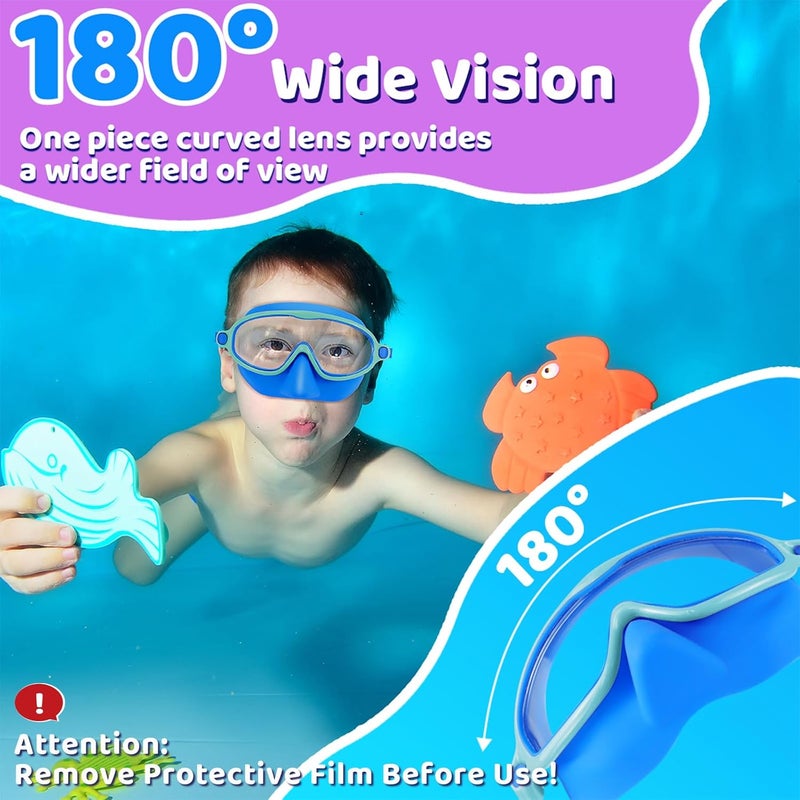 Vvinca Swim Goggles with Nose Cover, 2 Pack Wide View Diving Mask Anti-Fog UV No Leak Toddlers Swimming Goggles for Kids 3-15 - Image 5